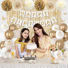 White and Gold Birthday Decorations for Women Girls with Butterfly Sticker Gold