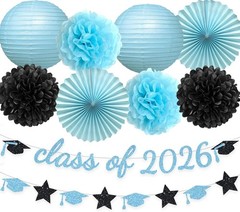 Festive Class 2026 Graduation Celebration Kit Light Blue Black Banner Backdrop