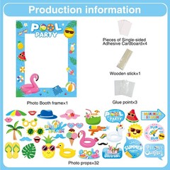 33 PCS Blue Frame Pool Party Photo Booth Props Summer Beach Theme Decorations