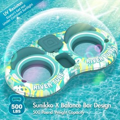 Sunikko X 5-in-1 Pool Float 2 Person Heavy Duty River Tube Cooler Cup Holder