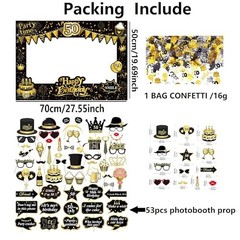 55 Pcs Black Gold Photo Booth Props Frame Glitter Birthday Party Decorations