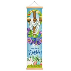 Happy Easter Door Banners, Religious Jesus Christian Cross Front Porch Banner…