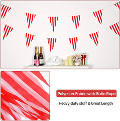 120 Pc 170Ft Red and White Striped Pennant Banner for Carnival, Birthday Decor
