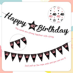 40Th Birthday Decorations Banner Women – 9 Pcs Rose Gold Black Happy 40Th Bday B