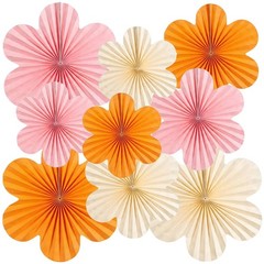 9 PCS Paper Flowers Wall Decorations Pink Orange Floral Backdrop Party