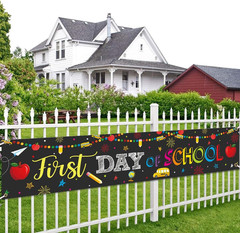 Happy First Day of School Decorations Banner Welcome Back to School Backdrop Pen