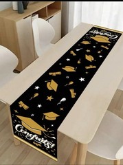 1pc Graduation Party Decor Table Runner Black/Gold