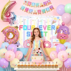 Four Ever Sweet Ice Cream Birthday Party Decorations for Girl, 4 Year Old Gir…