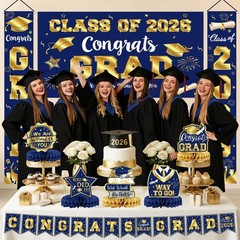 2026 Graduation Decorations – Navy Blue and Gold Graduation Decorations Set Cong