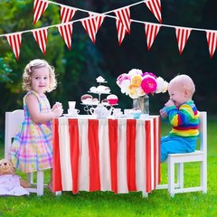 15 Pack Carnival Table Skirt Red and White Striped Table Skirts 165 x 30 Inches