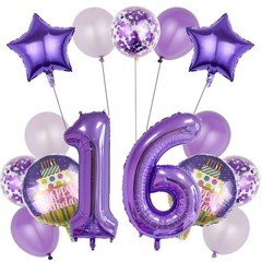 16th Birthday Decorations Party Supplies,15 Pcs 40inch Number 16 Purple Ballo…