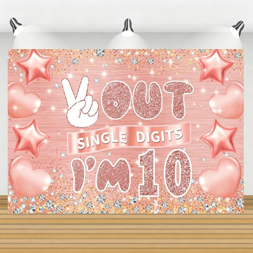 Rose Gold 10th Birthday Backdrop Photo Background Party Studio Banner Decor