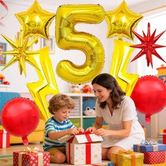 Cartoon Decorations 40 Inch Gold Number 5 Balloon Gold Star Balloons Lightnin…