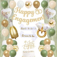 Elevate Your Engagement with Green Gold Party Decorations & Elegant Banner Set