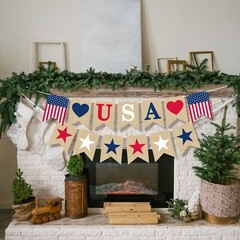 4th of July Decorations Memorial Day Red Blue Hearts USA Garland Banner Gift