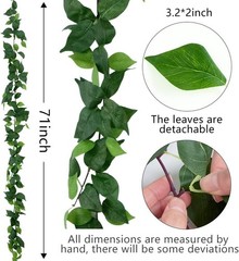 3 Strands Artificial Vines Kit, 71″ Silk Eucalyptus Ivy Garland Green Leaves