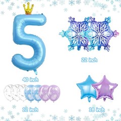 Frozen Party Decorations, 40 Inch Blue Number 5 Balloon With Crown, Large Sno…