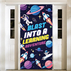 Back to School Door Banner, Blast into a Learning Adventure Decorations | Space
