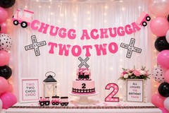 36 Pink Chugga Chugga Two Two Birthday Banner Train Party Decorations Bulk Lot