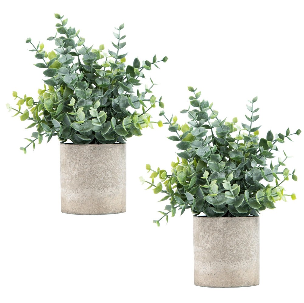 Coferset 2 Pack Small Fake Plants Eucalyptus Potted zzzz-s, Sage Green-small