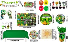 Plants VS Play Game Zombies Kids Birthday Party Set Balloons Backdrop Tableware