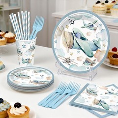Planes Baby Shower Party Supplies Tableware and Decorations Set – Blue Beige