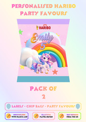 Personalised Unicorn Haribo Wrappers Pack of 2 Birthday Party Favours UK