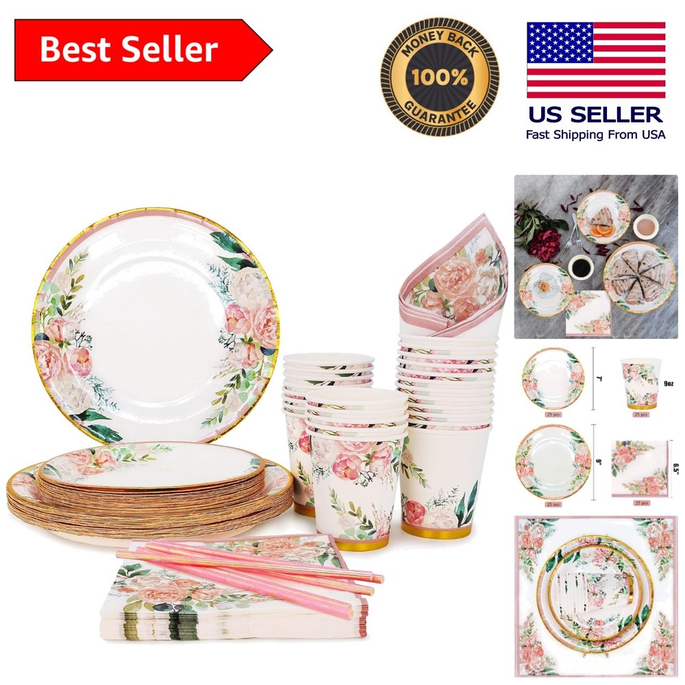 Bohemian Floral Disposable Tableware Set – Perfect for Weddings & Showers
