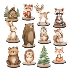 12Pcs Woodland Animal Table Centerpiece Sign, Wood, Detachable