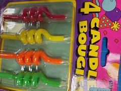 Vintage Unique Industries Curly Spiral Birthday Candles Retro Neon Lot of 2