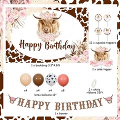Boho Highland Cow Birthday Decorations Girl, Pink Brown Cow Balloons Party De…