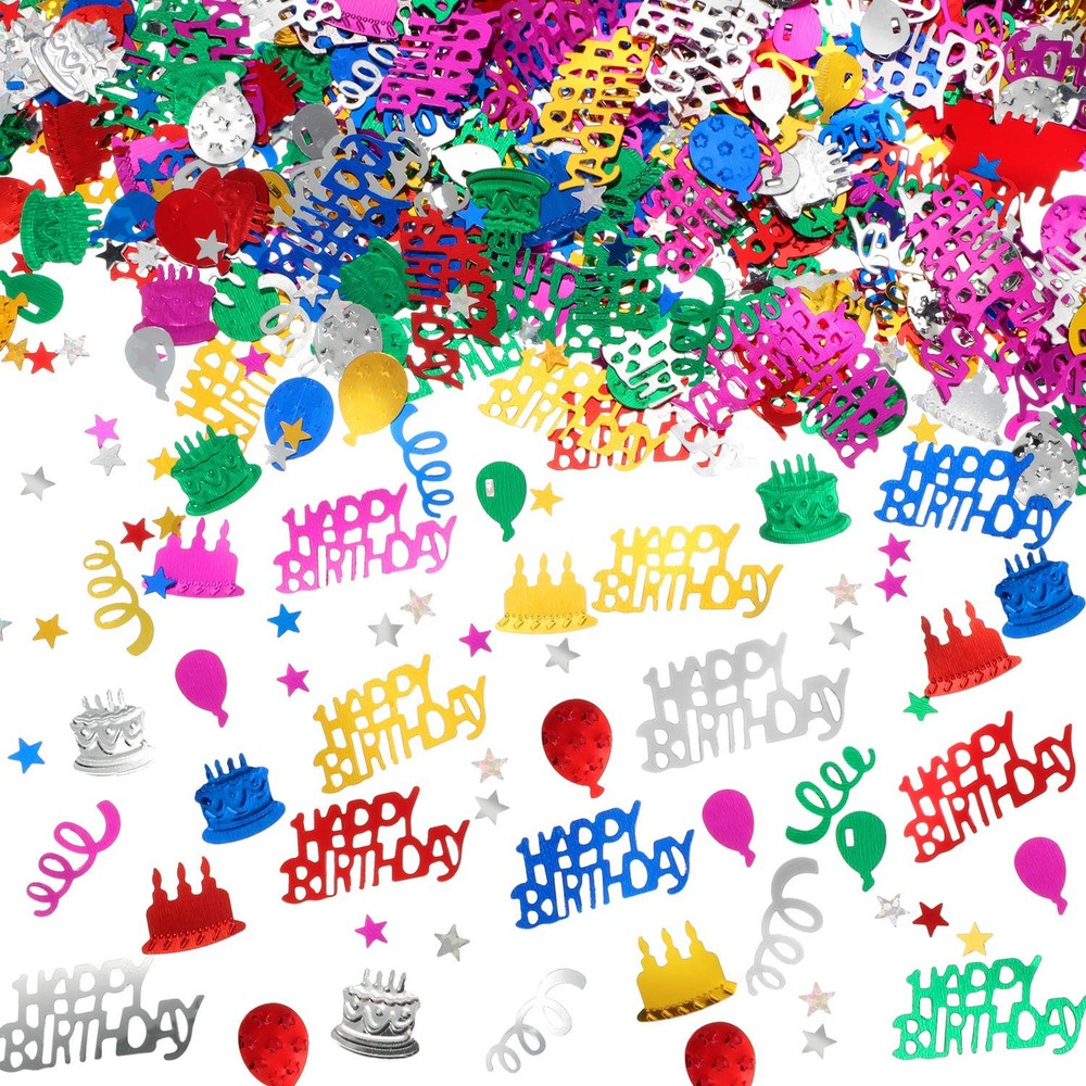 3000 Pieces Happy Birthday Confetti Birthday Party Cake Confetti Metallic Foi…