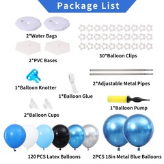 Blue and Silver Black Balloon Column Stand Arch Kit Set of 2 for Floor with 1…