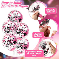 Graduation Balloons Decorations 24Pcs Black Pink Class of 2026 Grad Latex