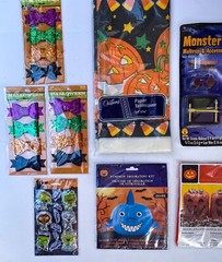 HALLOWEEN LOT Monster Make Up Kit Pumpkin Leaf Bags Tablecloth Shark Decor NEW!