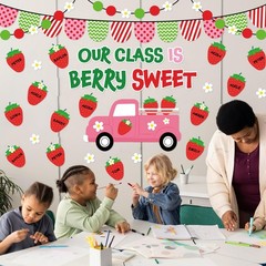 82 PCS Strawberry Bulletin Board Decoration Set Paper Cutout School Classroom