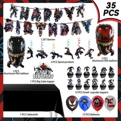 35 Pcs Venom Birthday Party Decorations Venom Balloons Banner Tablecloth Spiral