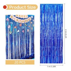 20 PCS Navy Blue Foil Fringe Curtain Backdrop 3.2×8.2 Ft Metallic Tinsel Dec
