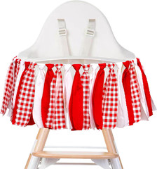 Red and White Gingham Fabric Banner – Checkered High Chair Banner Party Decorati
