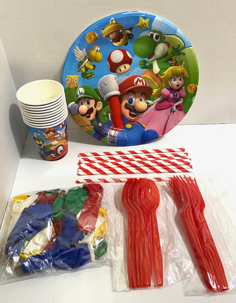 MARIO BROS, PARTY KIT, BANNER, TABLE CLOTH, CHARACTERS, READ WRITE UP