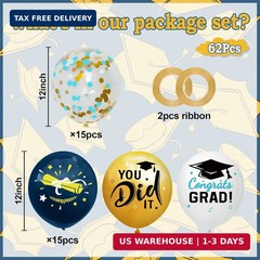 Graduation Decorations 2026 – Graduation Balloons 62pcs 12 Inch Navy Blue Gold W