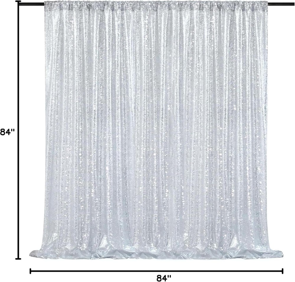 Silver Sequin Backdrop 7Ft X 7Ft Glitter Photo Booth Backdrop Curtains for Weddi