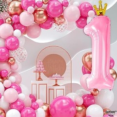 , Pink 1 Balloon Number with Crown – 40 Inch | Light Pink Number 1 Balloons