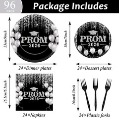 Prom Night 2026 Party Tableware Set – 96PCS Class of 2026