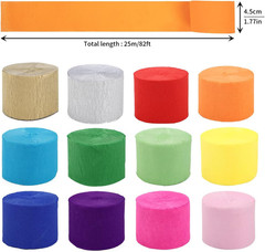 12 Rolls 984Ft Crepe Paper Streamers in 12 Colors for Rainbow Party Decorations