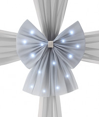 Grey Christmas Door Bow Large Mesh Silver LED Lights Luxury Holiday Decoration