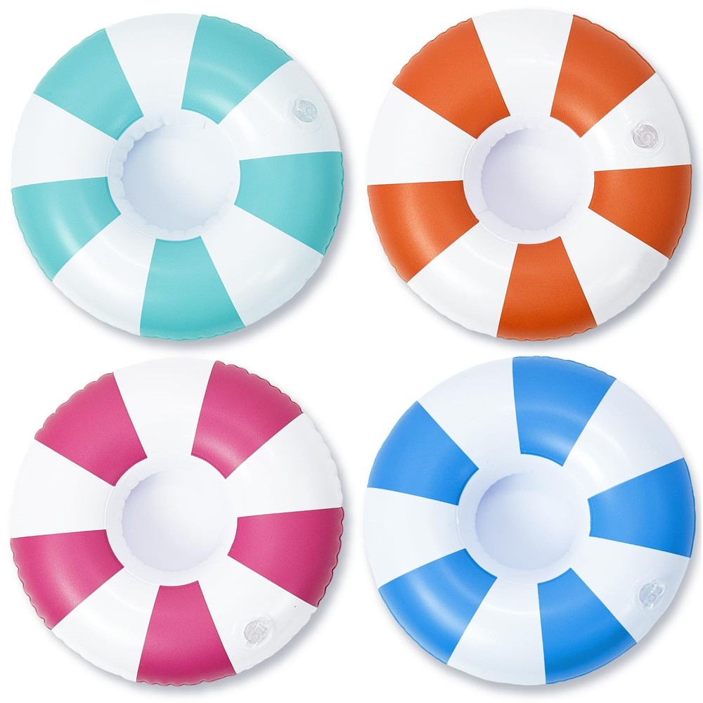 Vintage Stripe Drink Floaties 4 Pack Pool Drink Floats Inflatable Drink Holde…