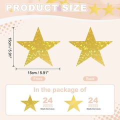 48 Pcs Stars Cutouts, 6 Inch Double Printed Paper Stars, Gold/Laser Gold