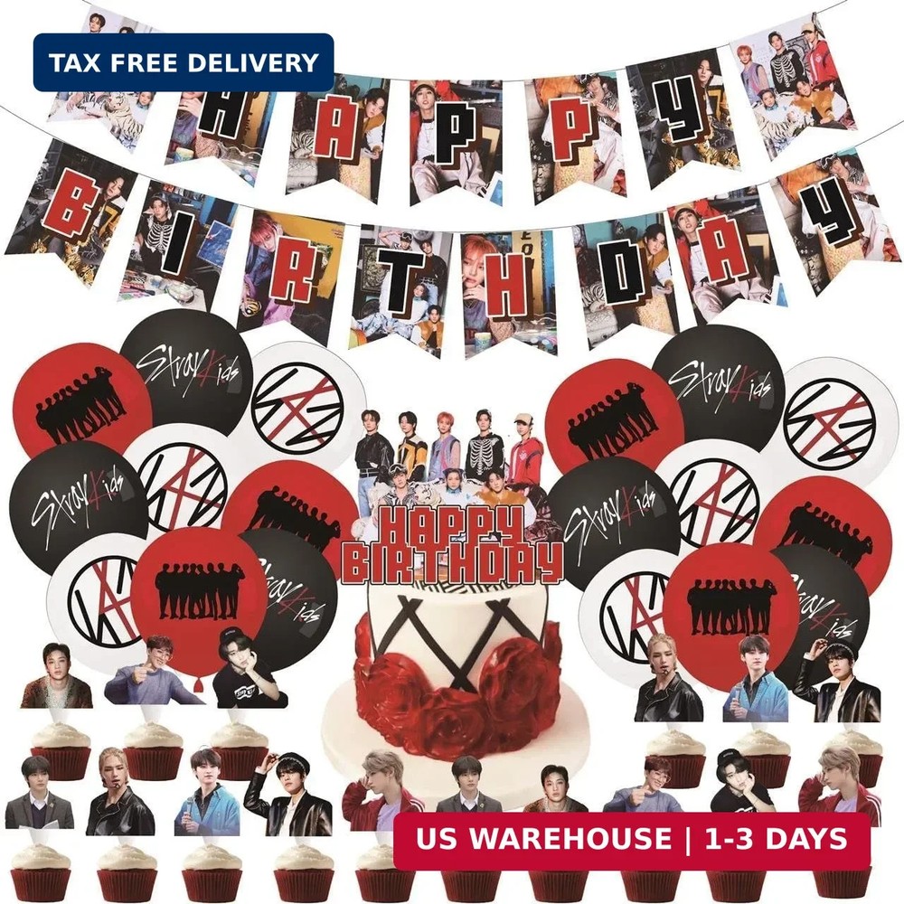 Stray Kids Merch 5 Star Party Decorations Include Happy Birthday Banners, Cake T