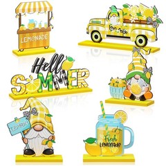 6 Pcs Lemon Decorations Lemon Gnome Wooden Table Centerpiece Hello Summer Lem…